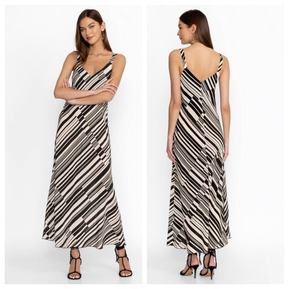 Johnny Was Jade Stripe Normania Bias Silk Maxi Dres